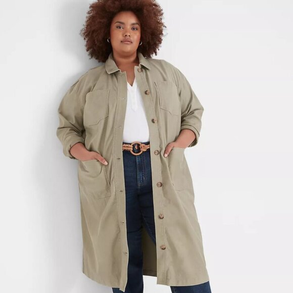 Lane Bryant 16 Long Utility Jacket Dress Trench Dusty Olive fall coat plus size - Picture 1 of 14